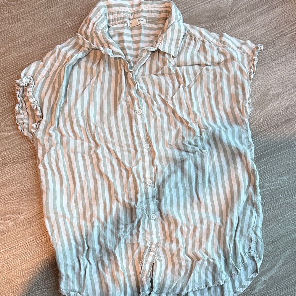 beachlunchlounge Green and White Striped Shirt